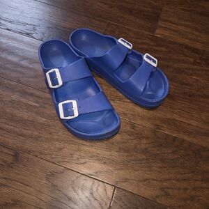 Blue Double Strap Sandals with Buckles, Blue Size 39